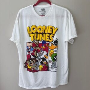 Looney Tunes Graphic T-Shirt Cartoon‎ Character Tee White Cotton L